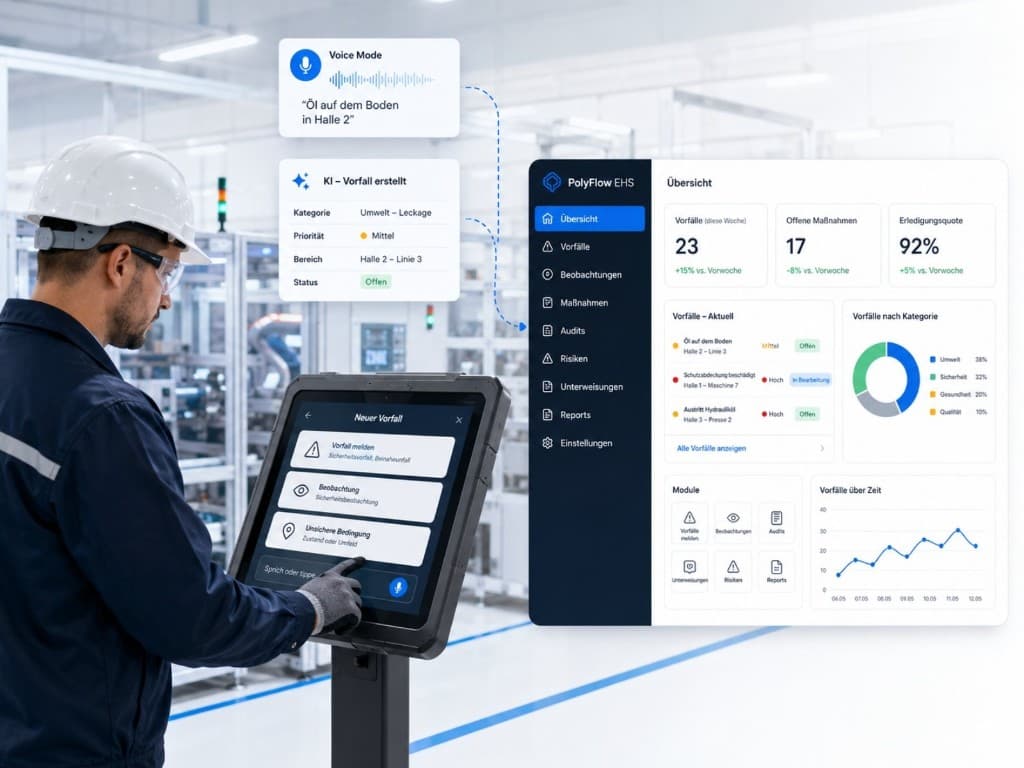 PolyFlow EHS: Vorfallmeldung am Shopfloor-Terminal und Auswertung im SiFa-Portal
