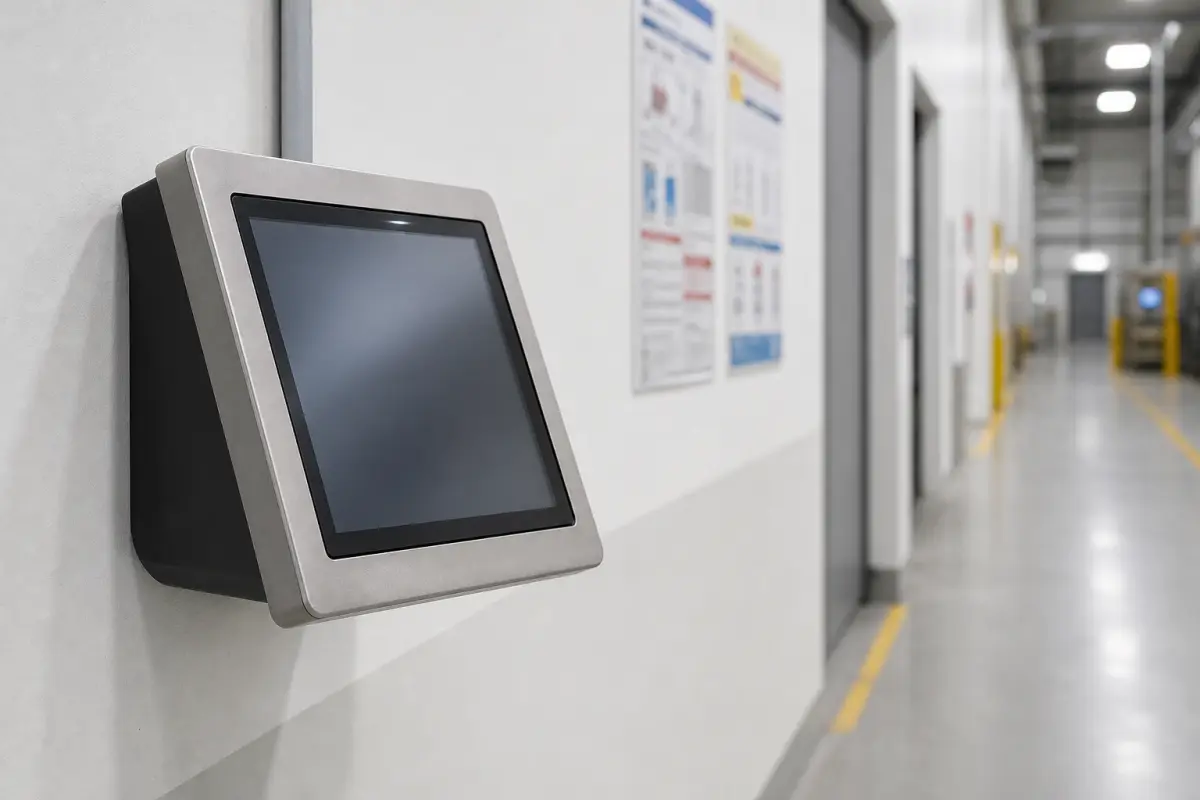 Touch-Terminal im Werksflur für schnelle Vorfallmeldungen ohne PC-Login
